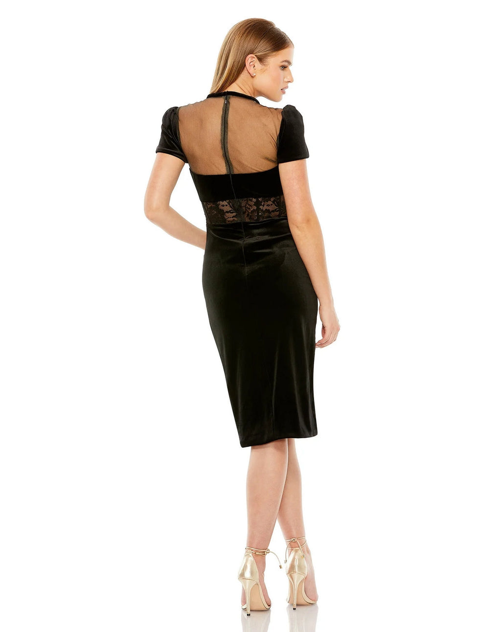 Mac Duggal 20742 Short Sleeve Sheer Top Lace Bustier Short Dress