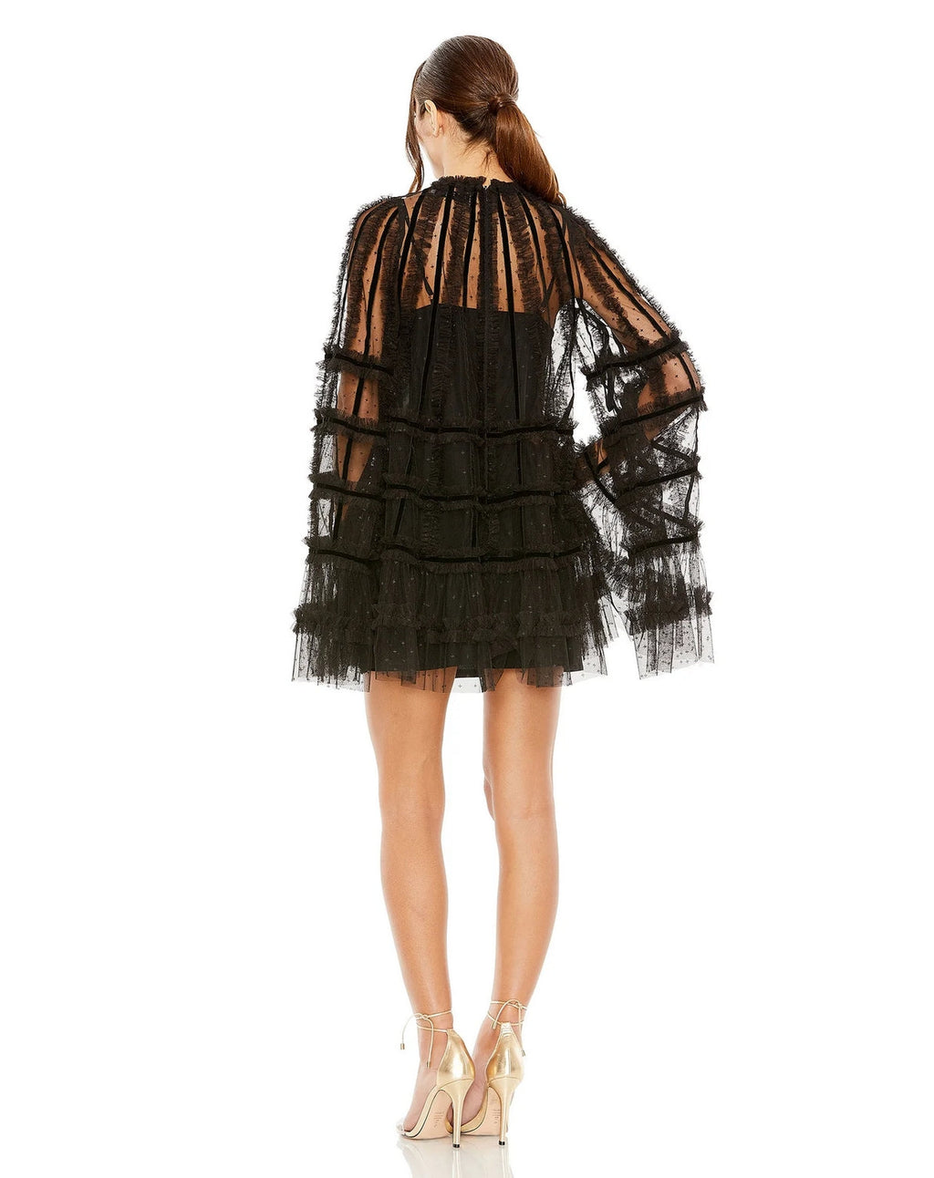 Mac Duggal 8053 High Neck Ruffle Bell Sleeve Trapeze Short Dress
